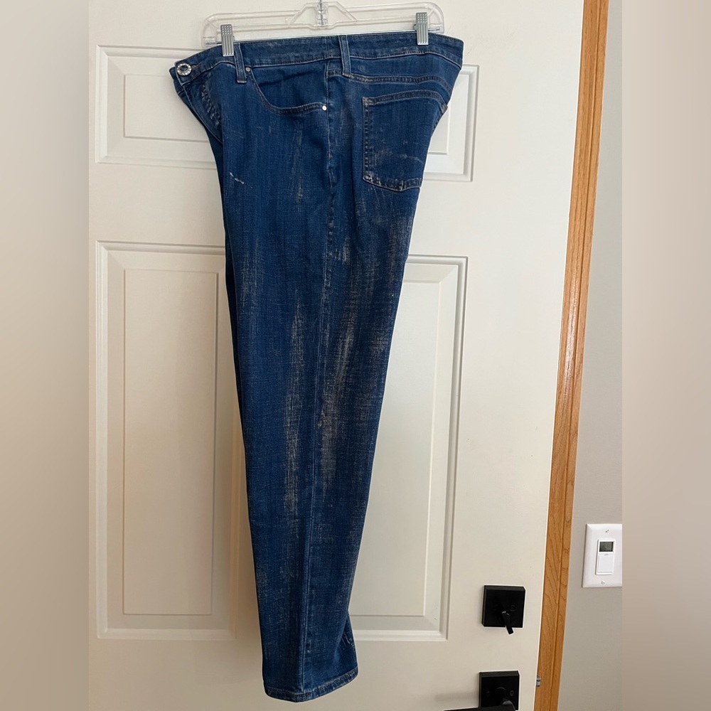 Chico’s so slimming girlfriend slim leg ankle dark wash metallic rinse. Size 12R - Picture 3 of 16